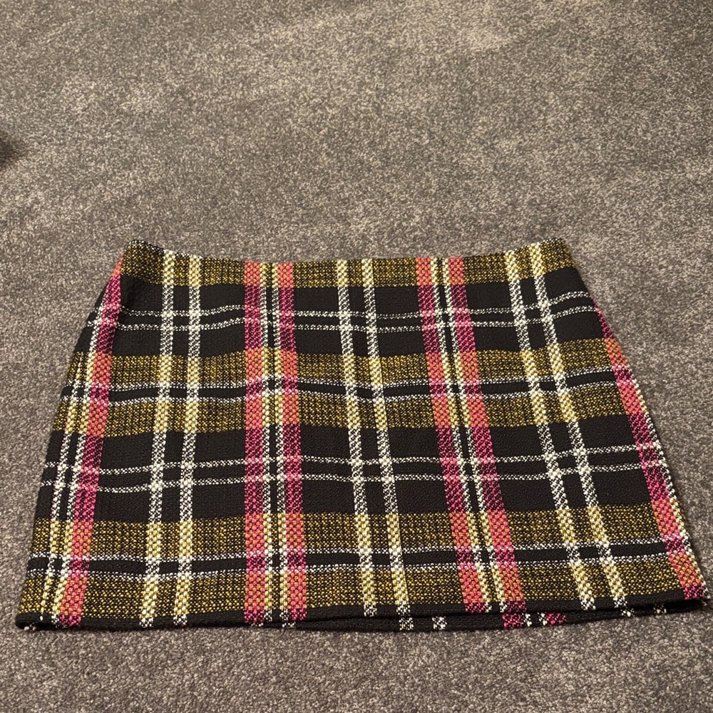 Plaid Mini Skirt - Black, Pink, Gold